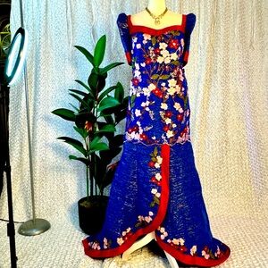 Royal Blue Inabel Serpentine Terno Gown embellished w/ floral embroidery/rhinest